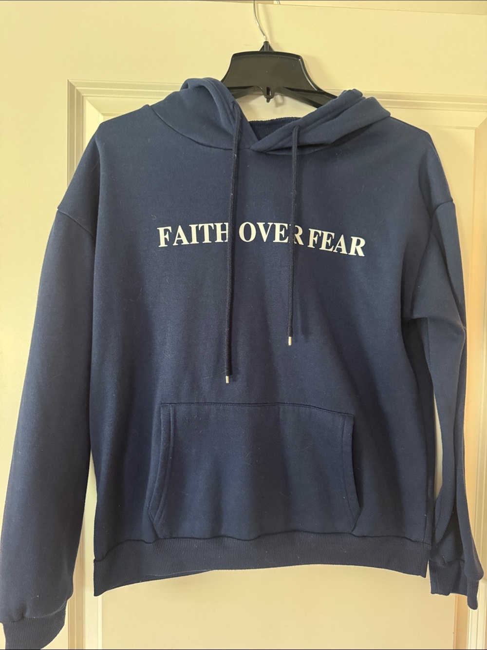 SHEIN Navy Blue "Faith Over Fear" Graphic Hoodie